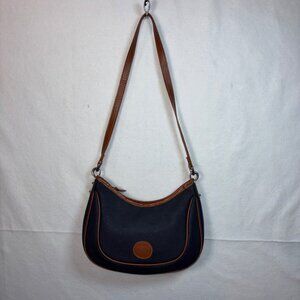 Saddle River Navy & Brown Leather Crossbody Bag Pebbled Textured